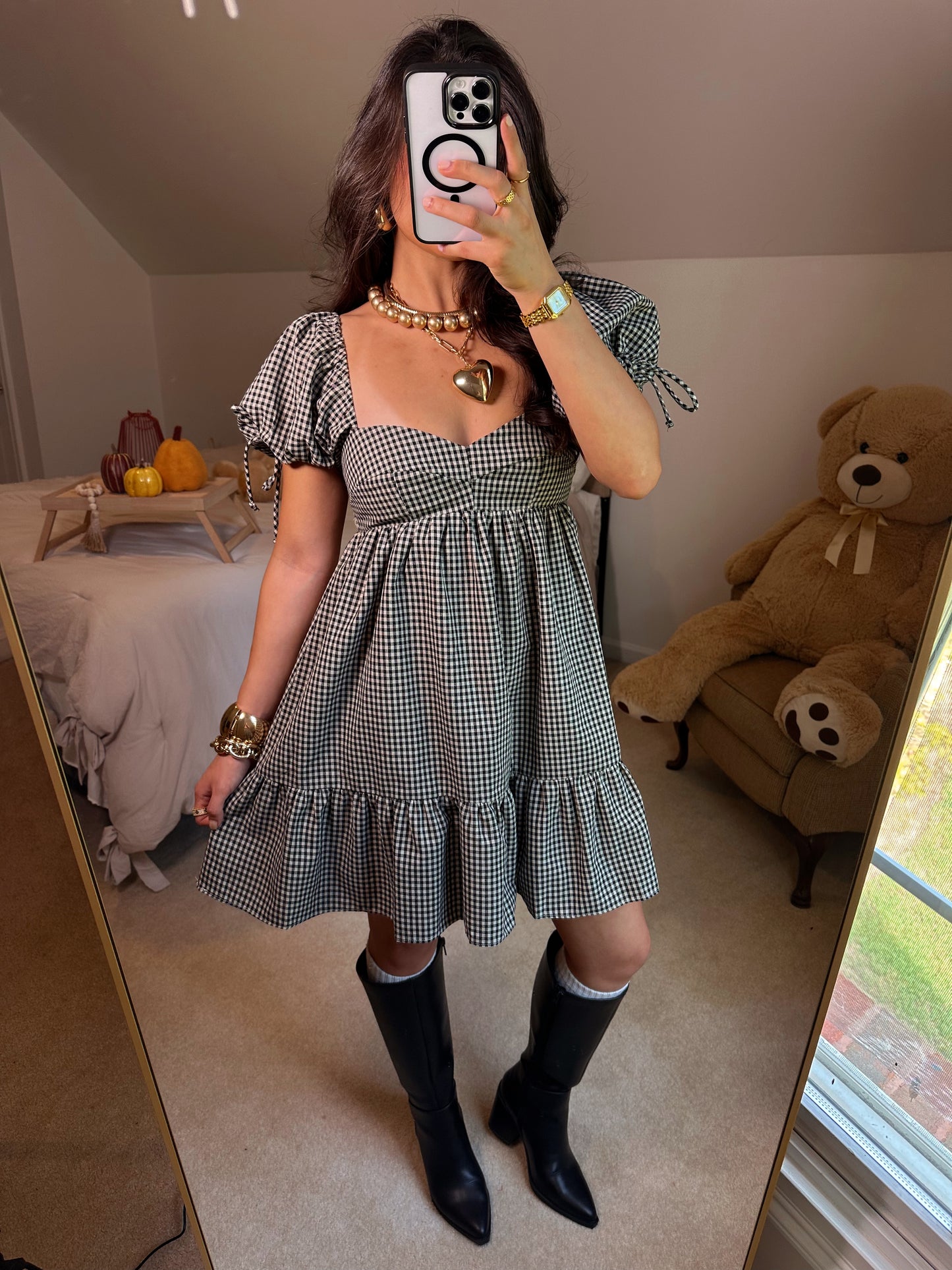 Black Gingham Babydoll Dress