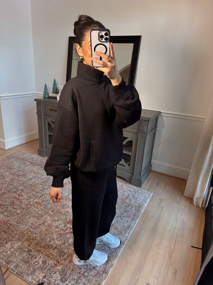 Black Quarter Zip & Jogger Set