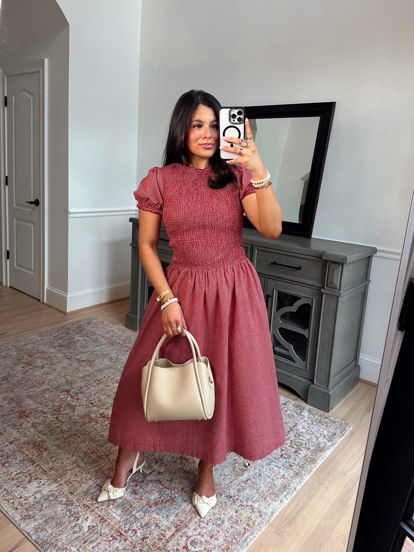 Strawberry Gingham Midi Dress