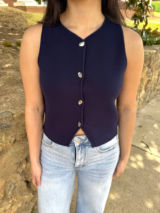 Classy Navy & Silver Knit Vest