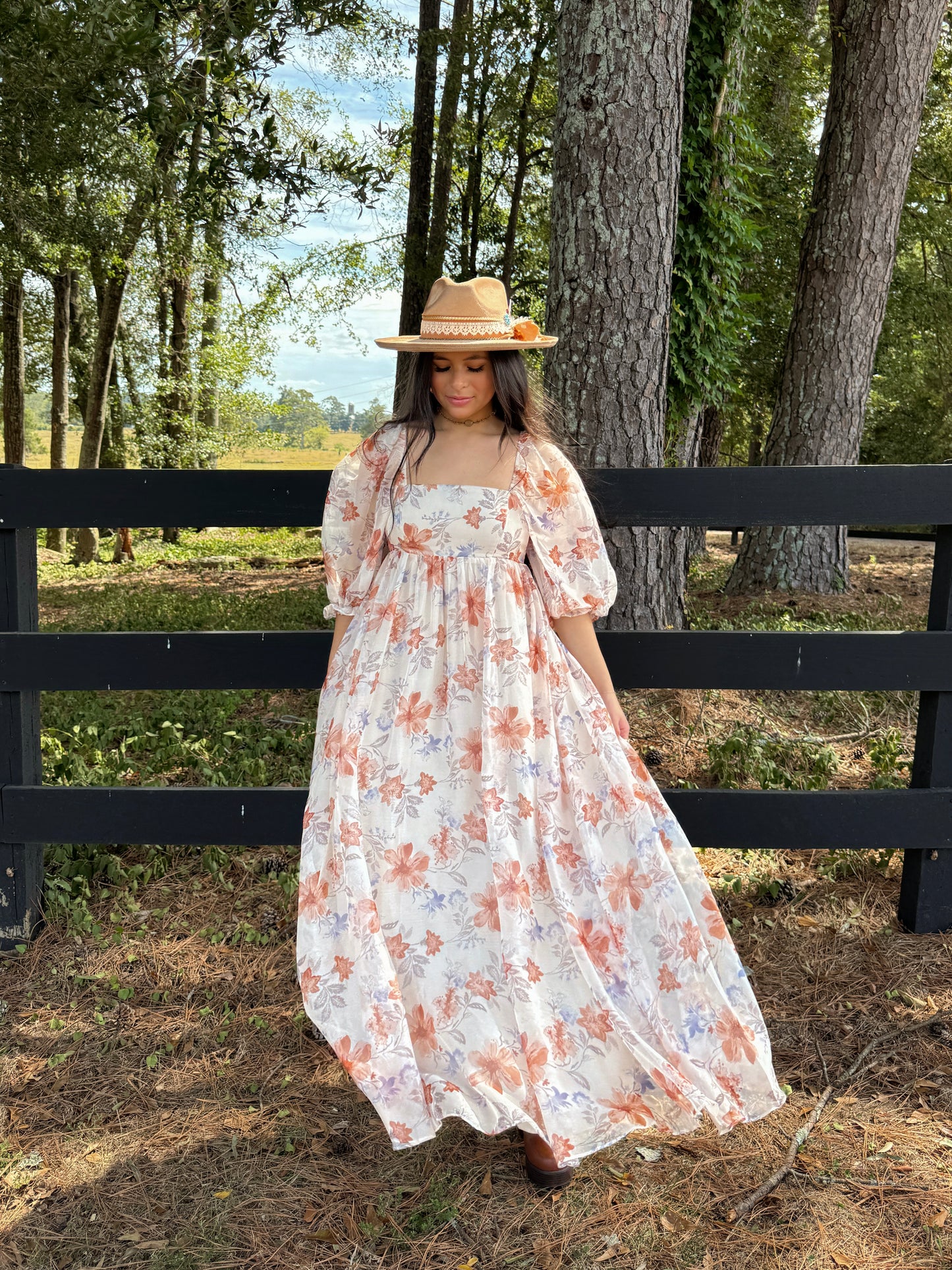 Orange Florals Maxi Dress