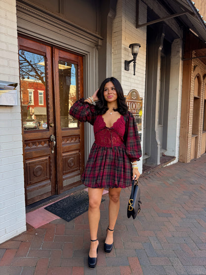 The Blackberry Lace Plaid Mini Dress