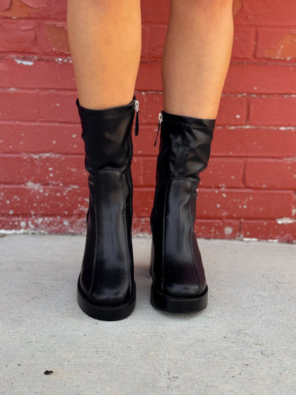 Black Leather Ankle Platform Booties