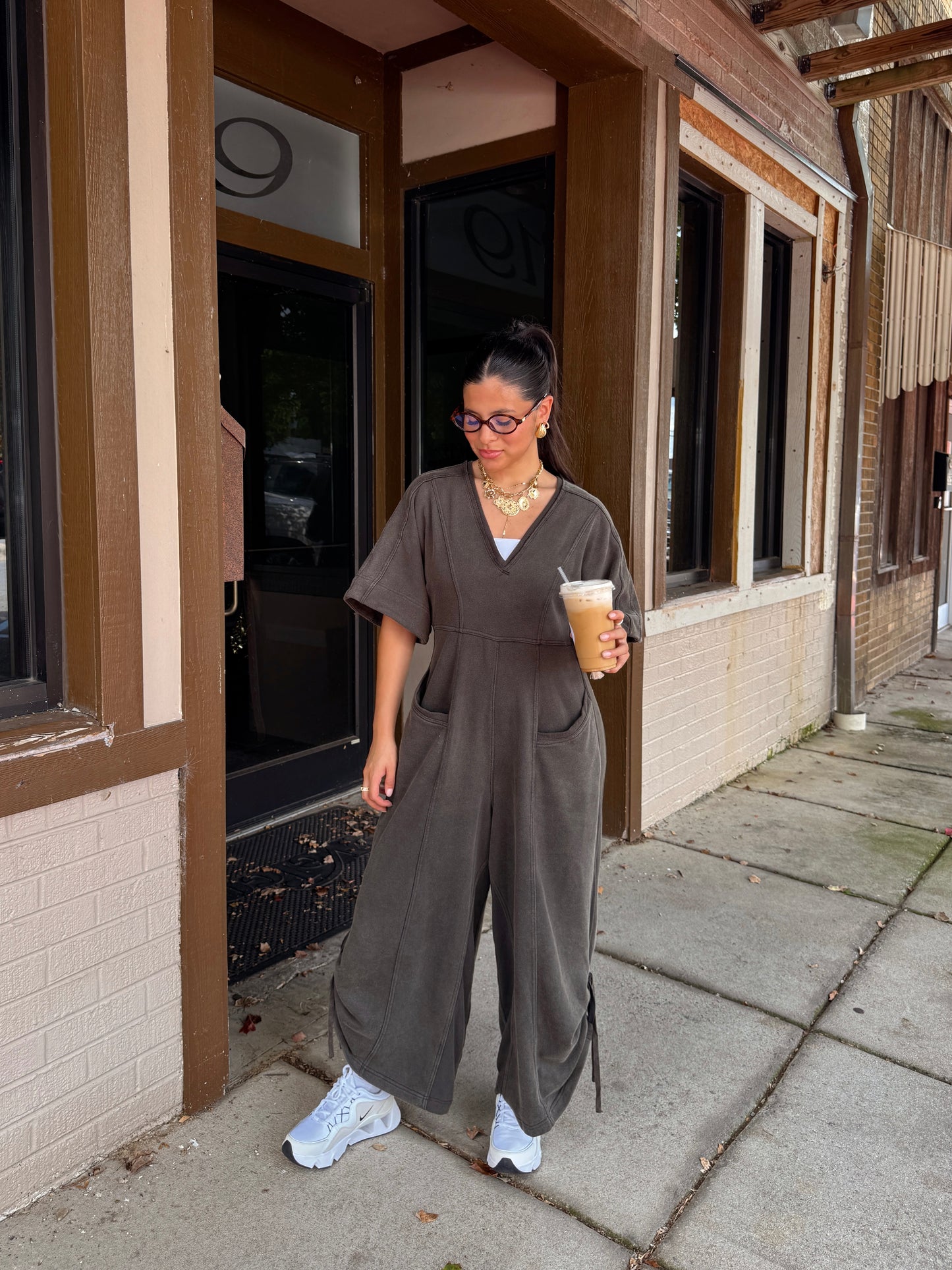 Coffee Run Charcoal Jumpsuit