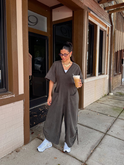 Coffee Run Charcoal Jumpsuit