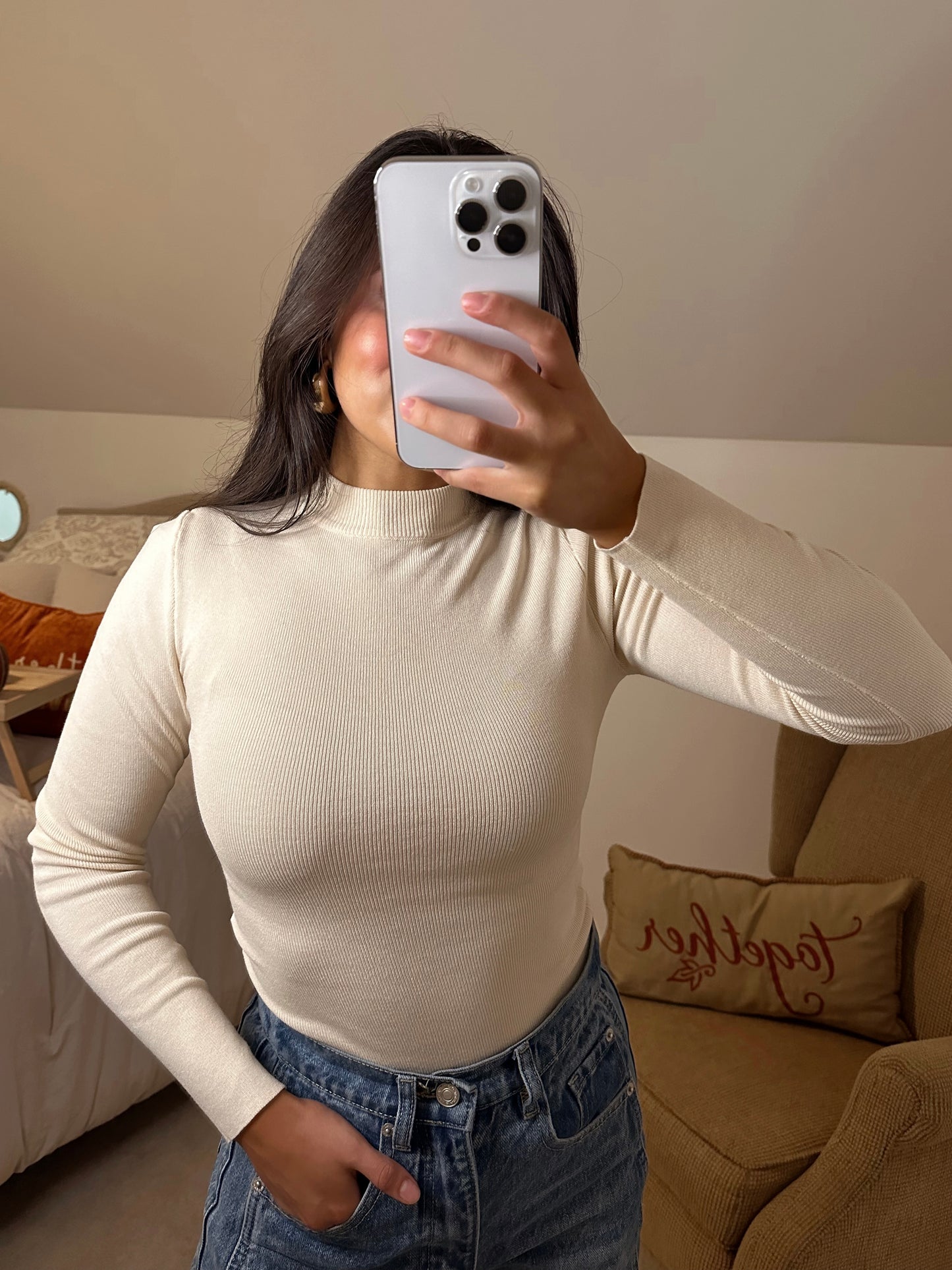 Cream Mockneck Sweater Top