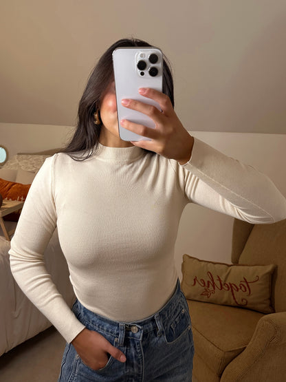 Cream Mockneck Sweater Top
