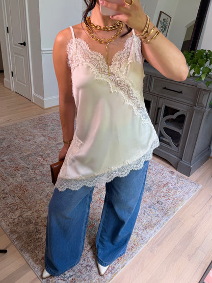 Sienna Cream Satin Lace Top