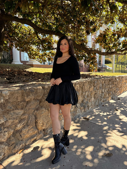 Black Bubble Hem Mini Dress