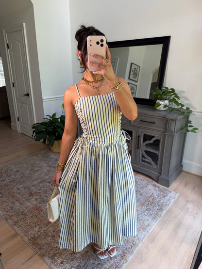Palm House Striped Corset Midi Dress