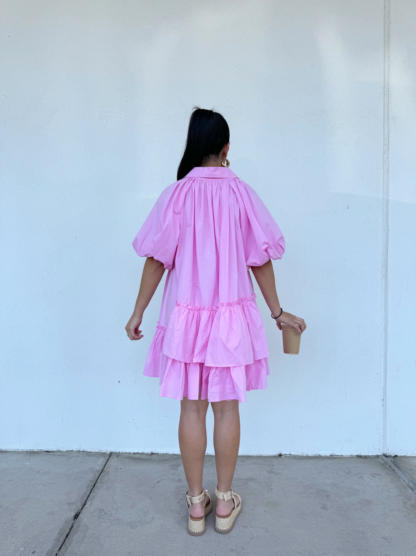 Bubblegum Asymmetrical Ruffle Dress