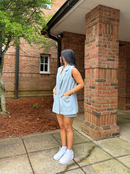 Dusty Blue Vest and Shorts Set