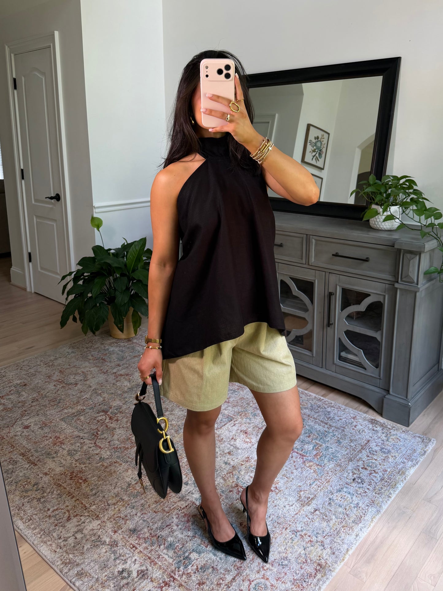 Midnight Black Linen Open Back Top