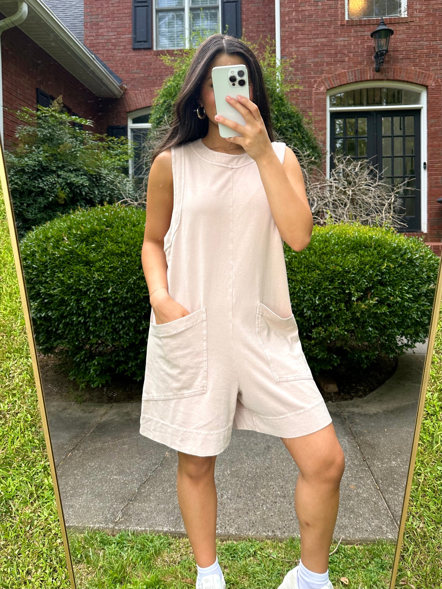 Light Khaki Sleeveless Oversized Romper