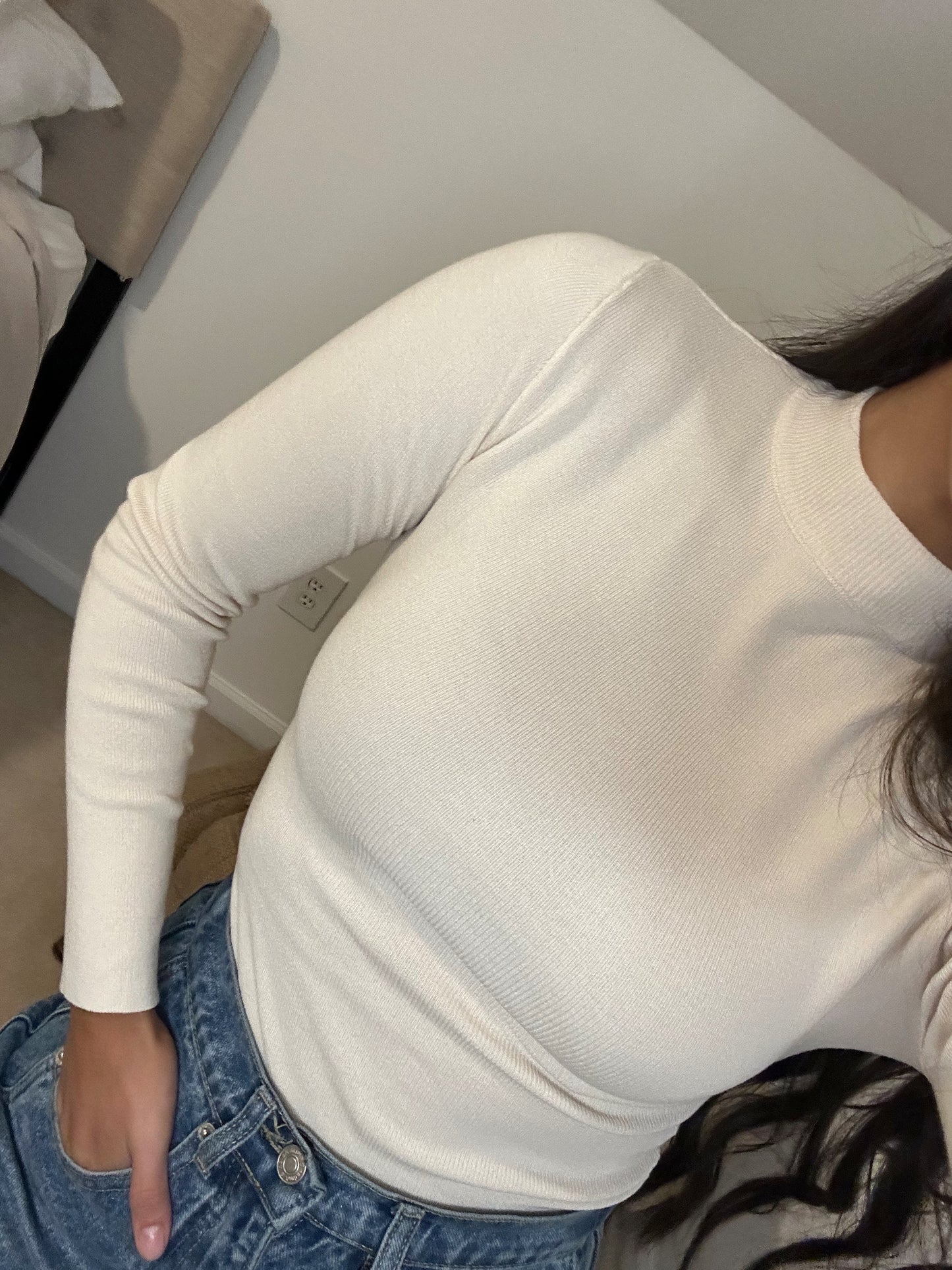 Cream Mockneck Sweater Top