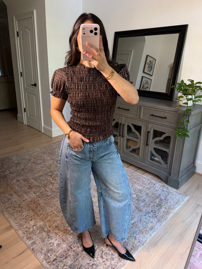 Anne Brown Plaid Scrunch Top