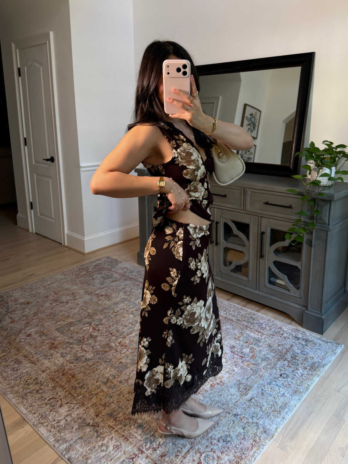 Autumn Garden Satin Top & Skirt Set