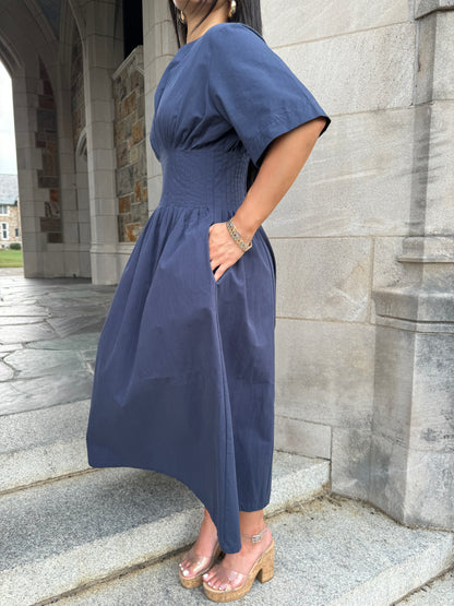 Navy Pleated Dress