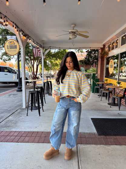 Butter Blue Striped Button Up Cardigan