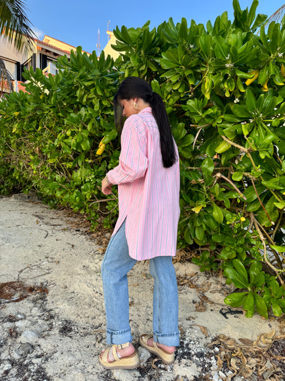 Pink Striped Button Up Top