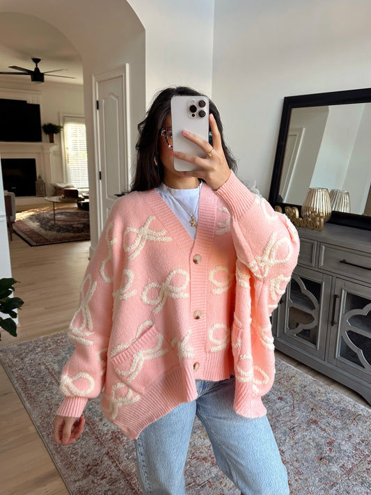 Baby Pink Bow Oversized Cardigan