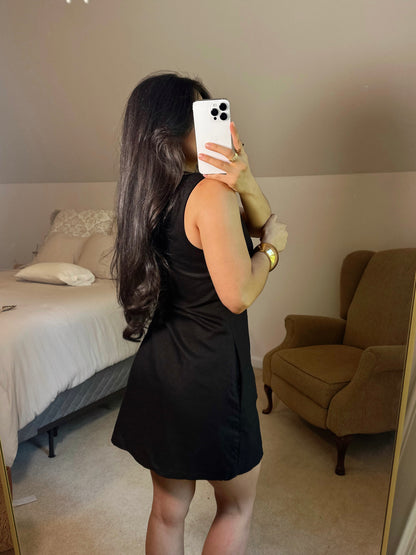 Black Linen Square Neck Dress