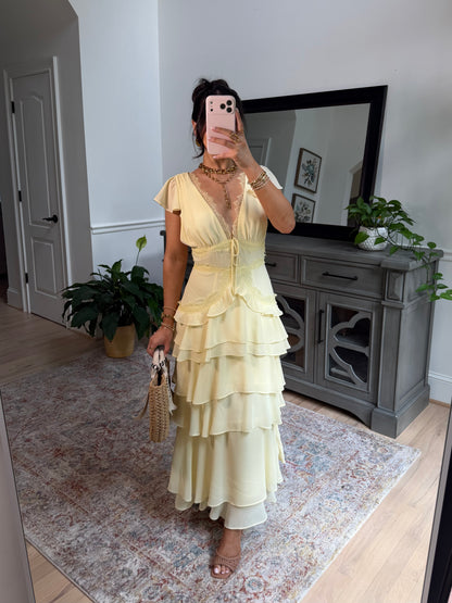 Whimsical Lace Yellow Midi Dress
