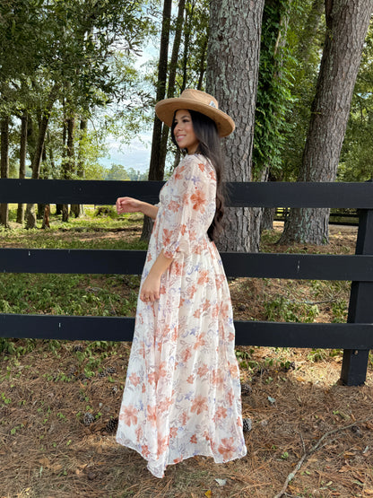 Orange Florals Maxi Dress