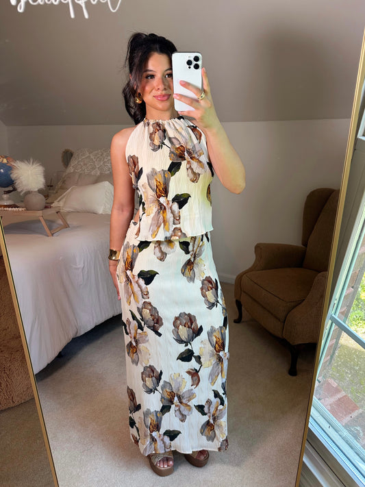 Vintage Florals Open Back Top & Skirt Set