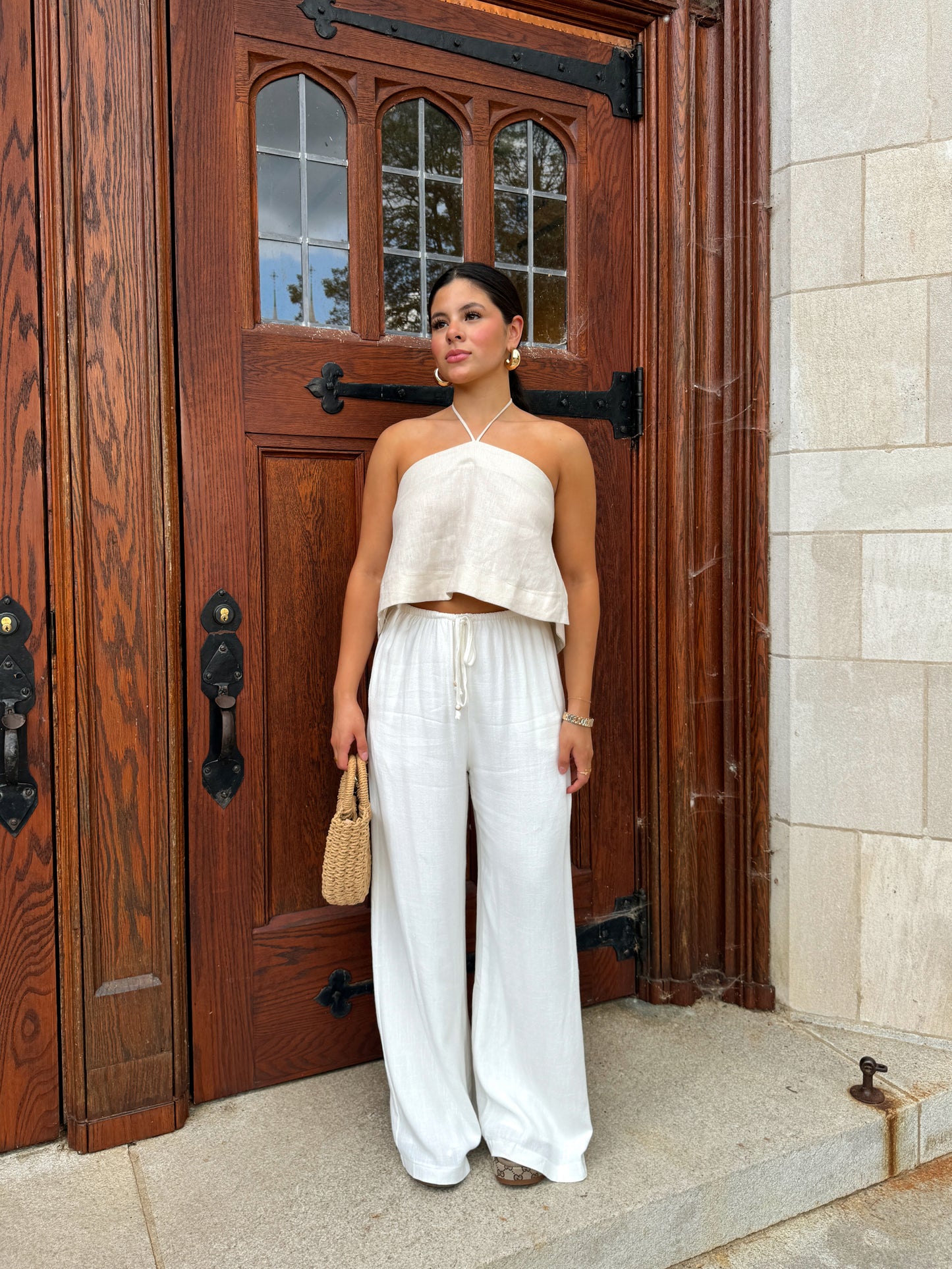 White Flowy Linen Pants