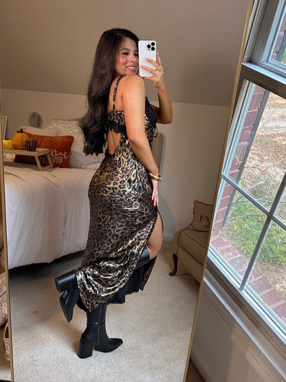 Black Lace Shimmer Leopard Dress