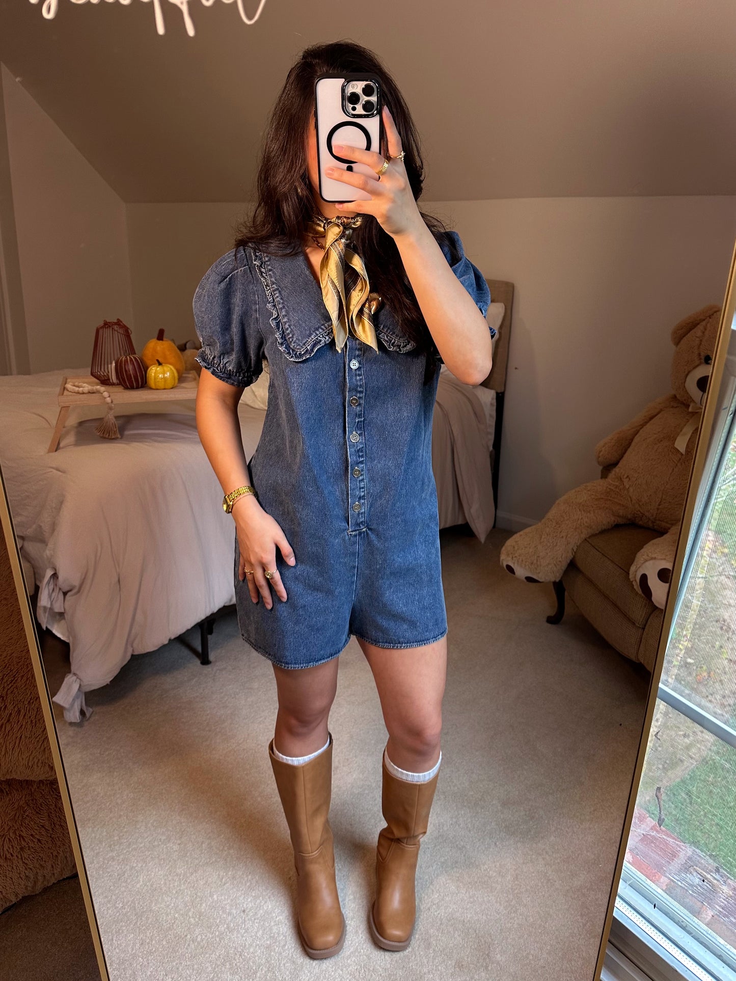 Collar Me Cute Denim Romper