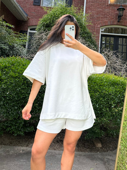 White Oversized Tee & Shorts Set