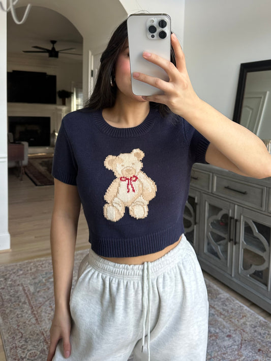 Navy Teddy Knit Sweater Top