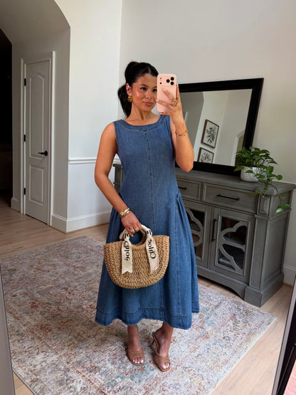Denim Daydream Pleated Midi Dress