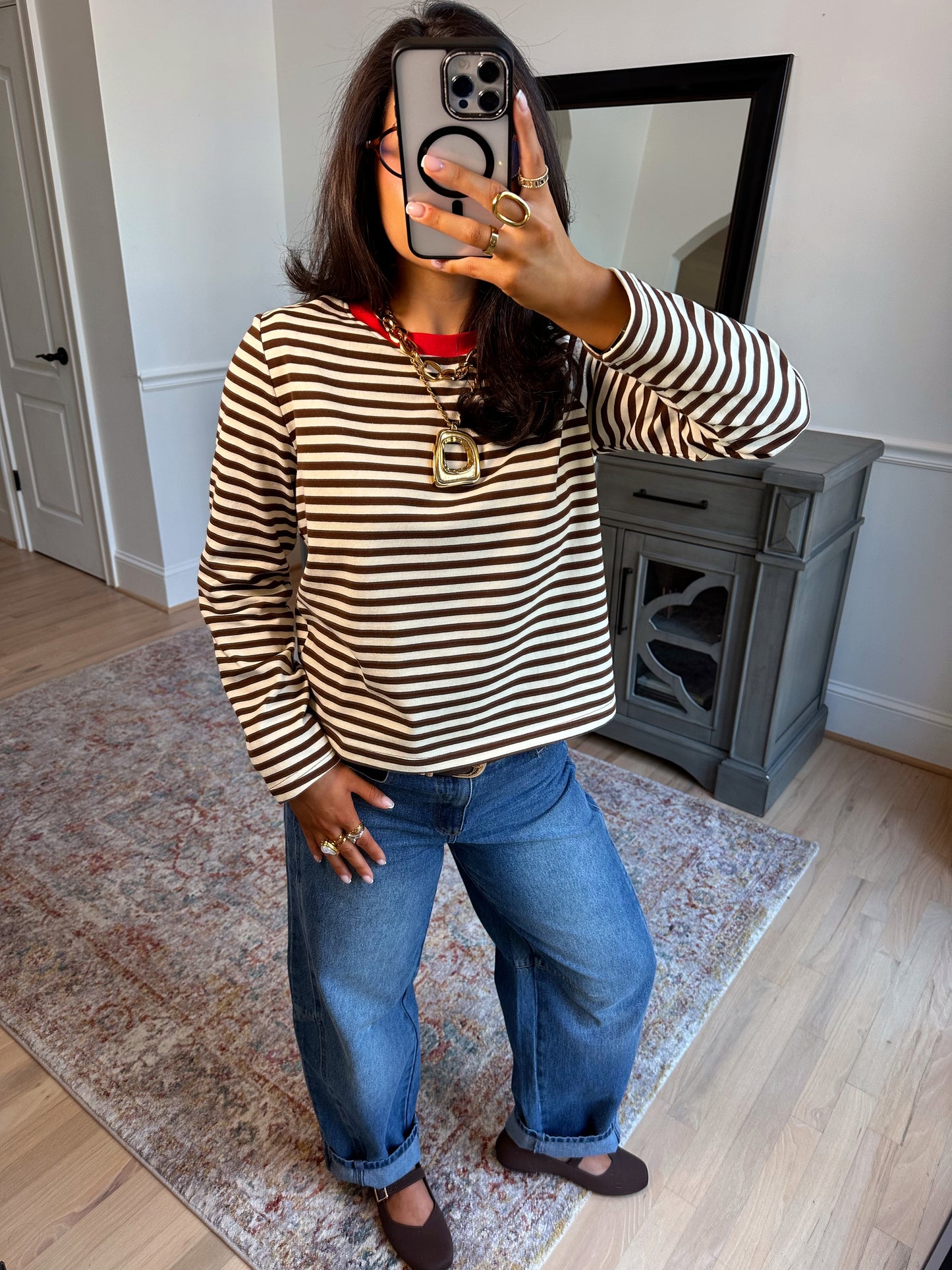 Sienna Brown-Red Striped Tee