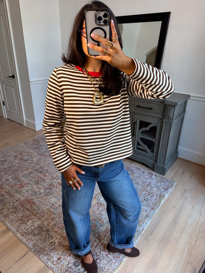 Sienna Brown-Red Striped Tee