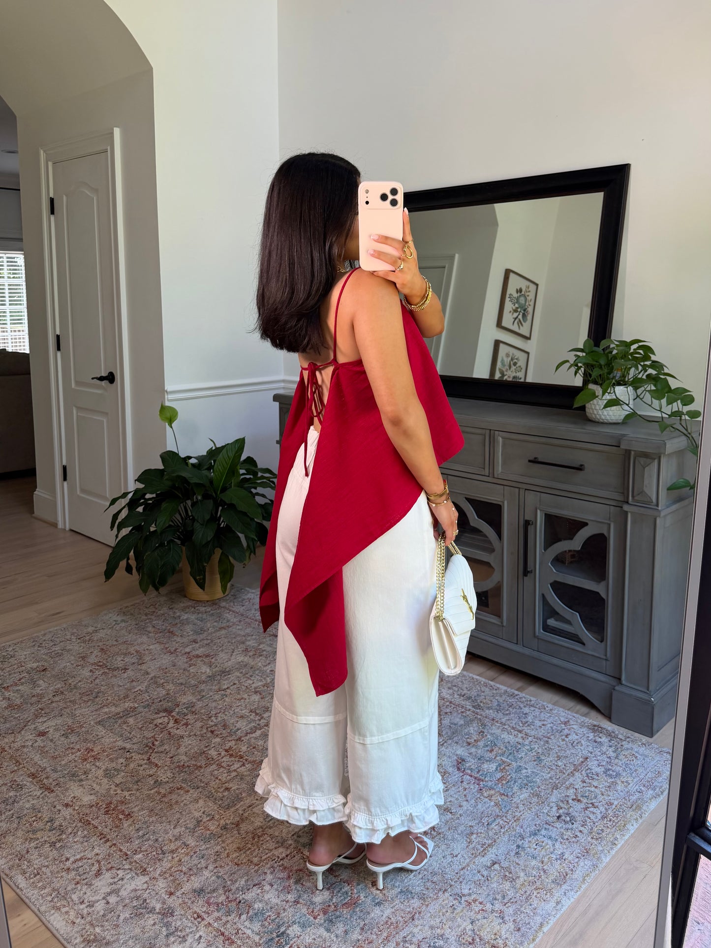 Scarlett Red Linen Open Back Top