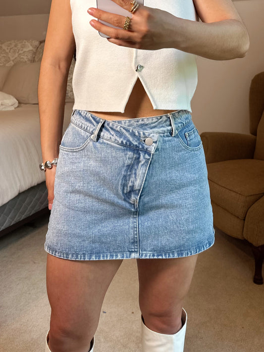 Denim Asymmetrical Button Skort