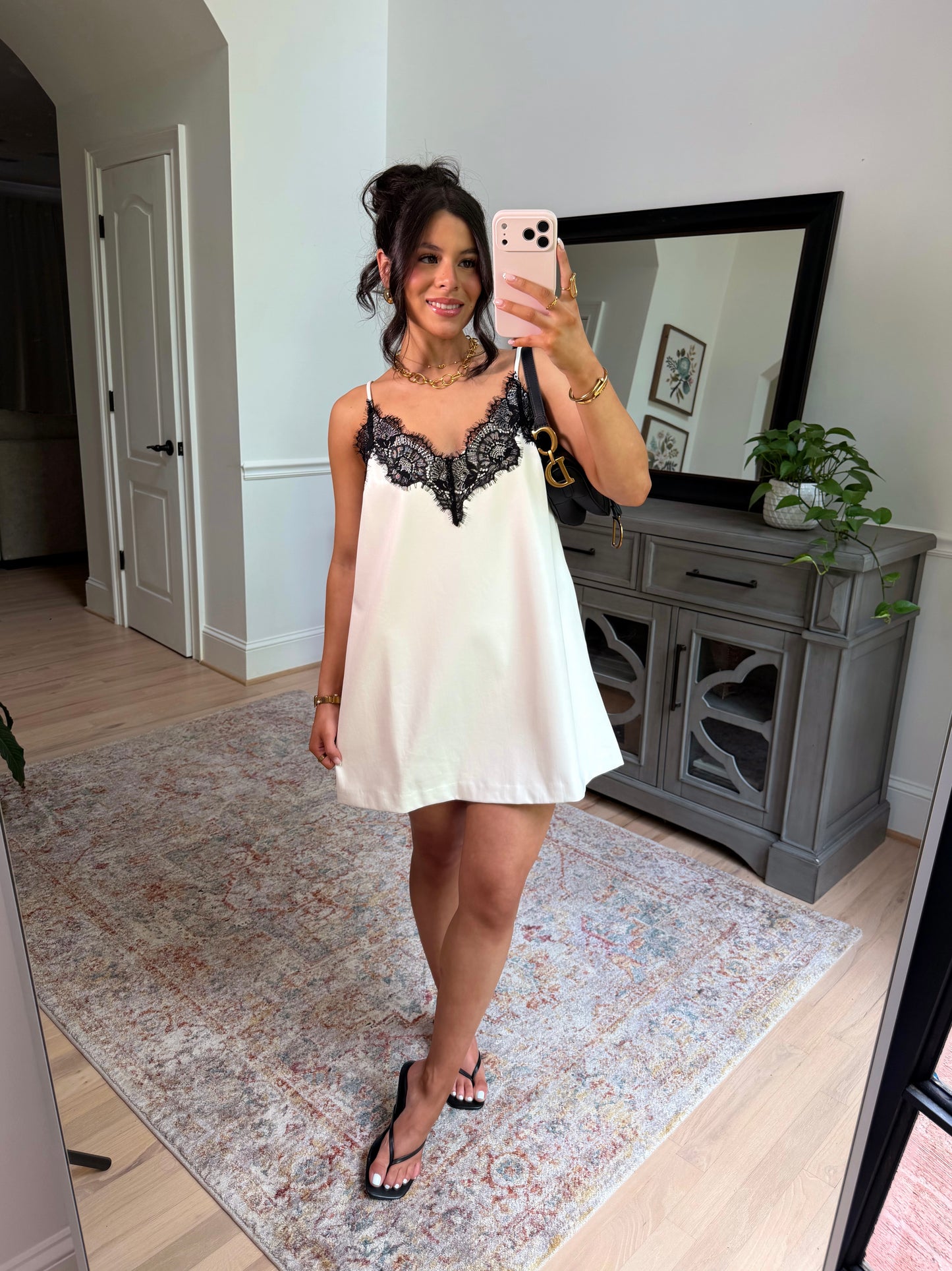 Sweet Escape Pleather Lace Dress (White/Black)