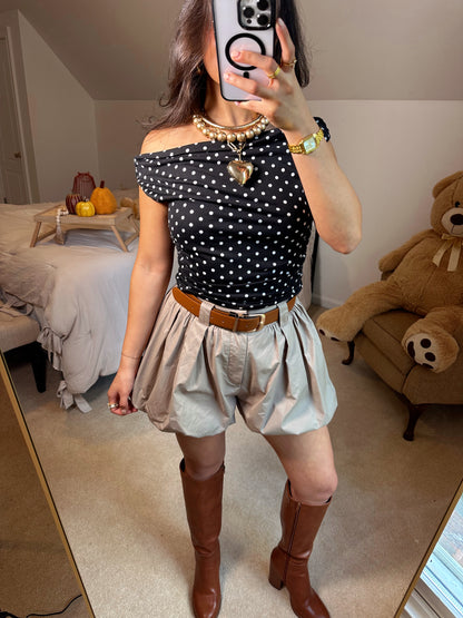 Black White Polka Dot Off-Shoulder Top