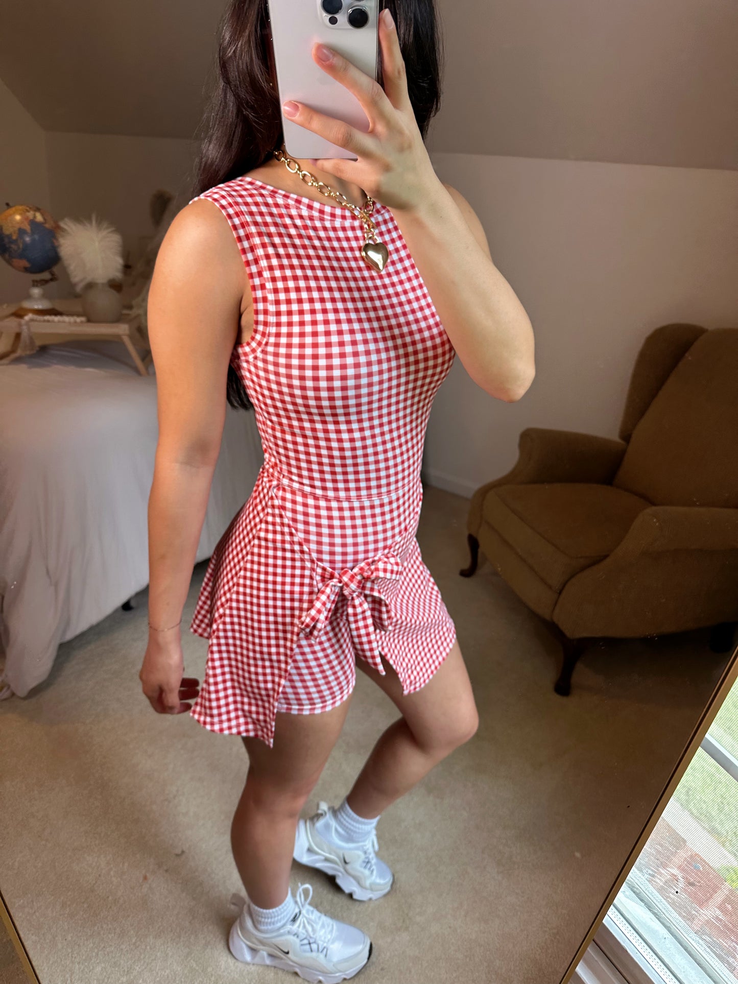 Red Gingham Wrap Active Romper