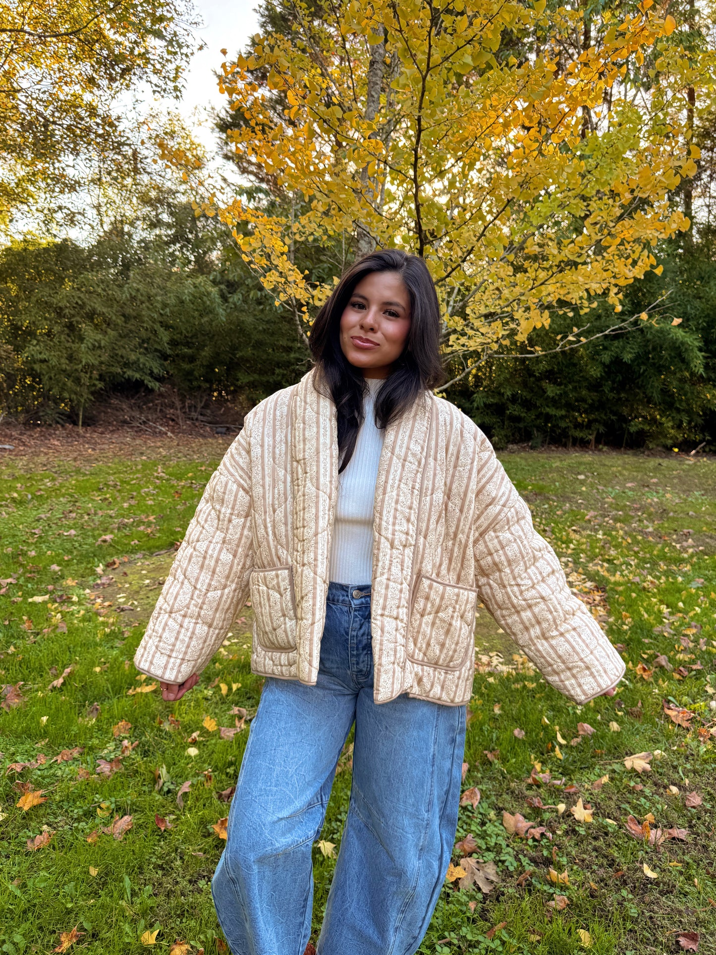 Leaves Are Falling Puff Quilted Jacket
