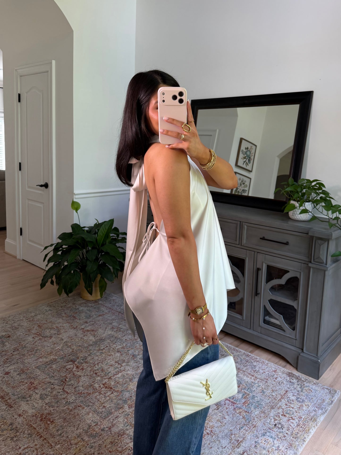 Pearl Satin Open Back Top