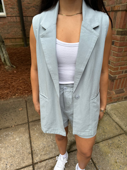 Dusty Blue Vest and Shorts Set