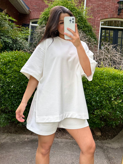 White Oversized Tee & Shorts Set (PRE-ORDER)