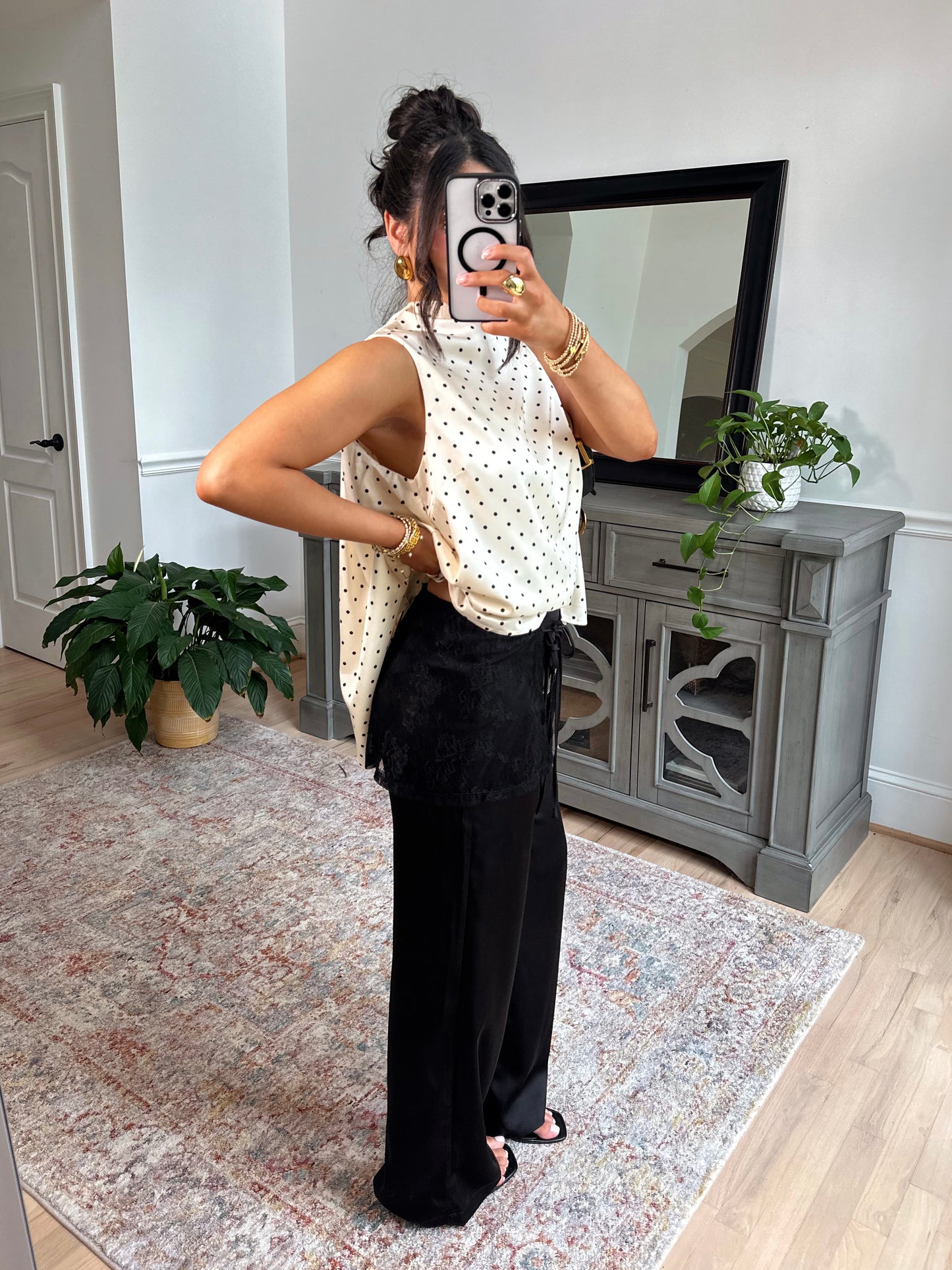 Nightfall Satin Lace Wrap Pants (Black)