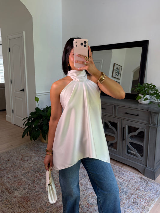 Pearl Satin Open Back Top
