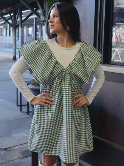 Houndstooth Ruffle Shoulder Dress