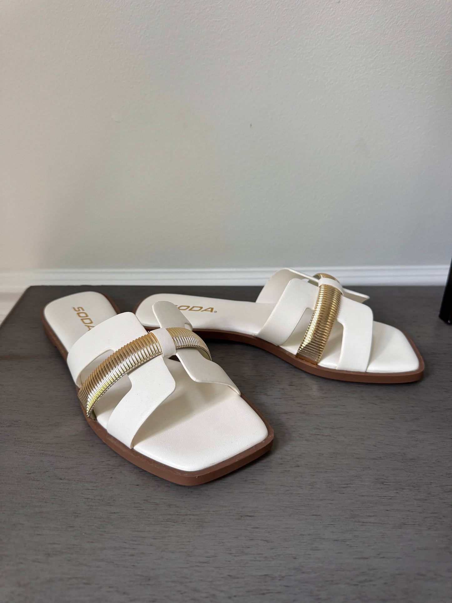 White & Gold Band Sandal